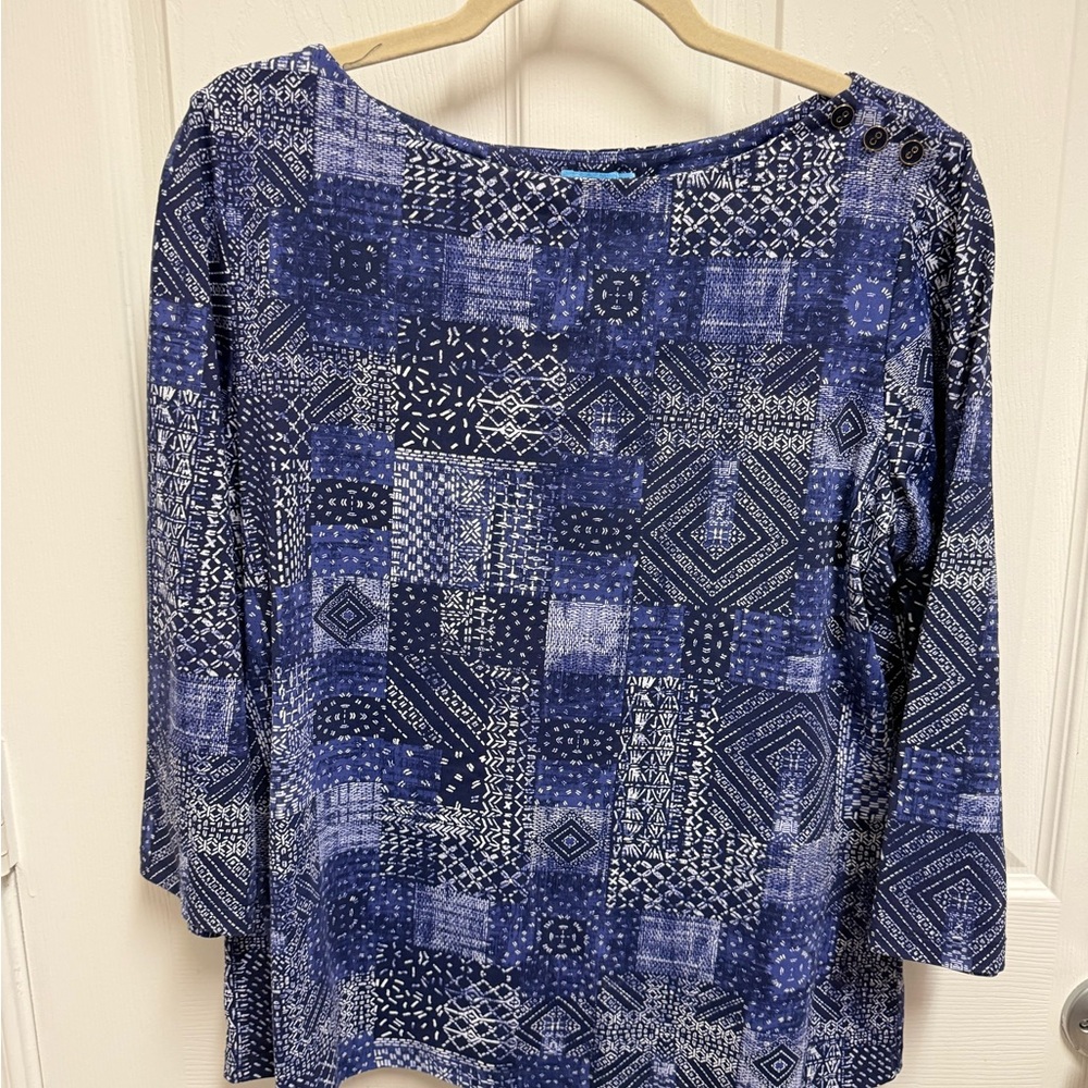 J. Mclaughlin Patchwork Blue Pattern Blouse - image 2